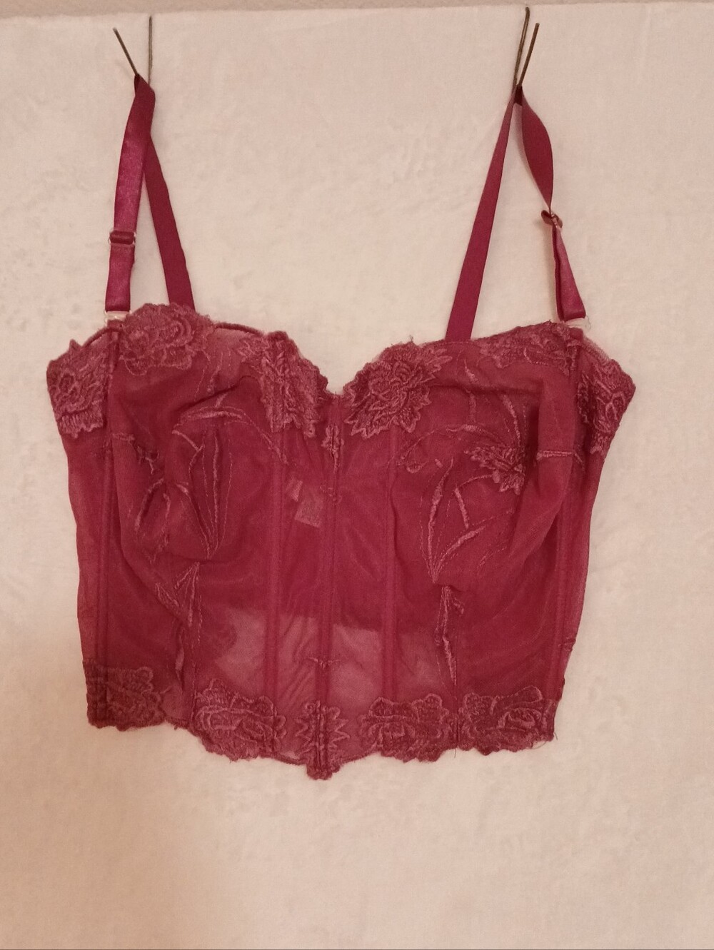 Ashley Stewart Bustier Lace Sheer Bralette Size 40DD Fuchsia Lingerie Floral